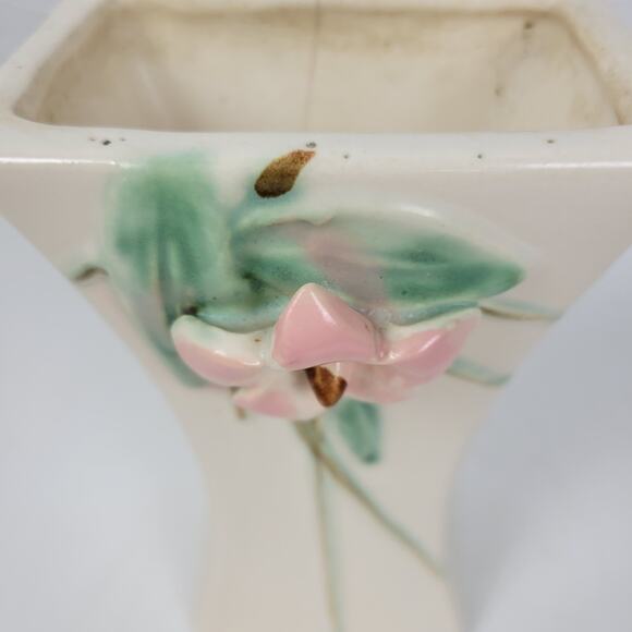 Vintage McCoy Pottery Blossom Time Flower Vase 6.5" Cream Pink 3D Art - Picture 7 of 16